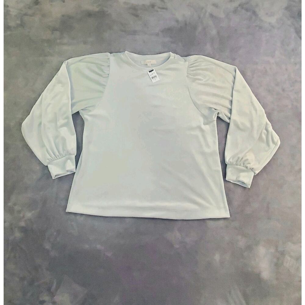 Loft Sweatshirt Puff Sz M Women's Petite Gray Preppy Academia Long Sleeve C23-34